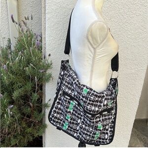 LeSportSac Black w Green Logo Messenger Shoulder Bag